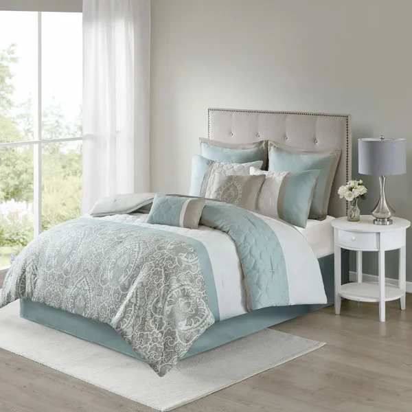 Queen 8 Piece Comforter Set Seafoam Polyester