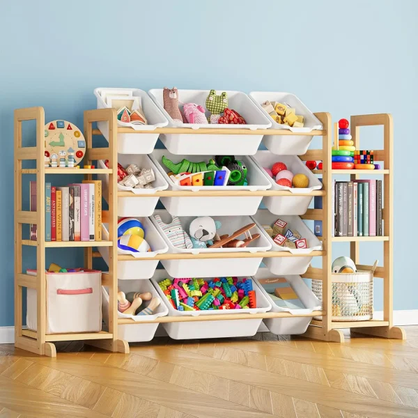 6-Shelf Toy Organizer with 12 Bins, Bookcase Storage