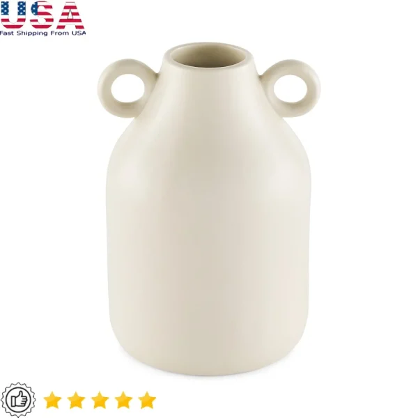 Handcrafted Ivory Ceramic Vase with Handles
