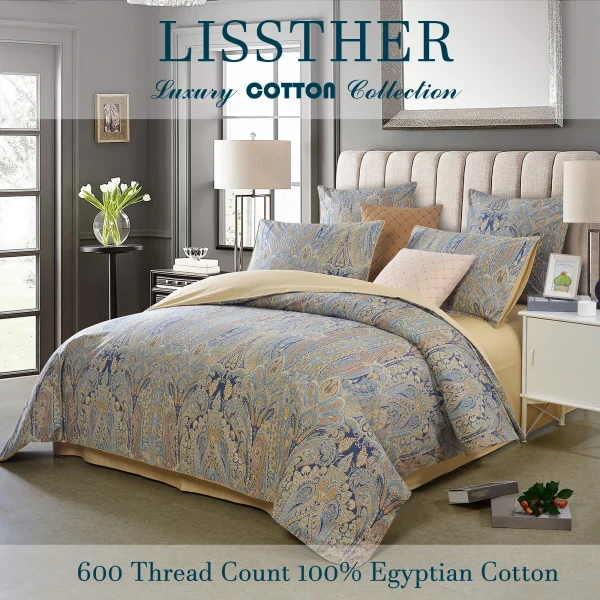3pcs 600TC 100% Egyptian Cotton Duvet Cover Set, Vintage Bohemian Paisley Royal