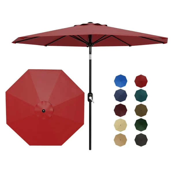 9' Outdoor Patio Umbrella 360 ° Crank Lift Tilt Push Button 8 Sturdy Ribs