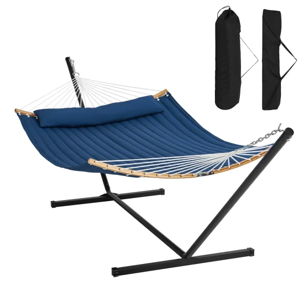 Two Person Hammock with Stand Double Hammock Detachable Pillow and Portable Bag