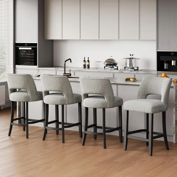 26'' Counter Height Bar Stools Set of 4, Upholstered Bar Stools with Black Wood Legs