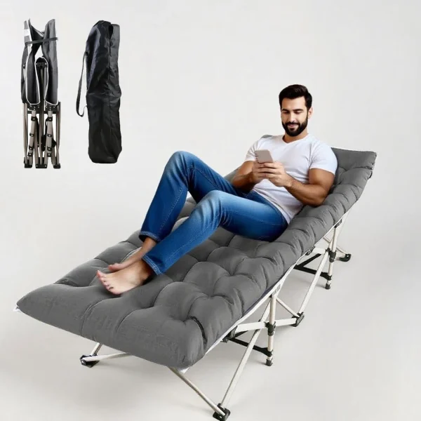 Foldable Portable Bed, Outdoor Garden Lounge Chair with Pearl Foam Mattress