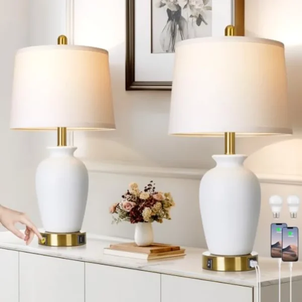 Set of 2 Ceramic Modern Table Lamps with Ginger Jar Design