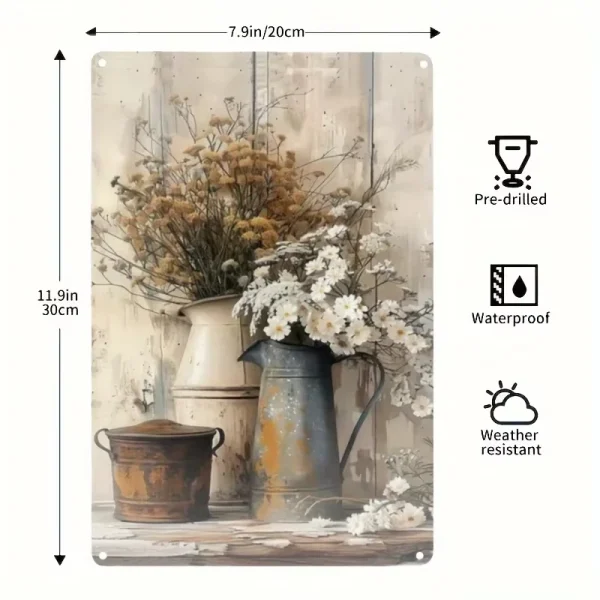 Vintage Floral and Rusty Tin Metal Sign -for Home Decoration, Waterproof and Windproof